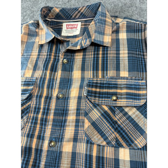 Levi's Men's M Plaid Long Sleeve Button Up Shirt Blue Orange Casual Workwear - Picture 9 of 12
